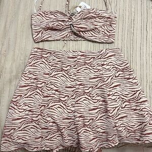 Mauve-burgundy Zebra Print Skirt Set